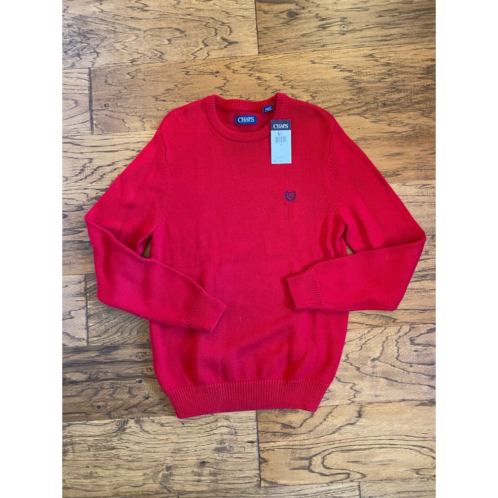 Chaps Kent Crewneck Sweater Mens Small Red 100% Cotton Long Sleeve Pullover‎ NWT